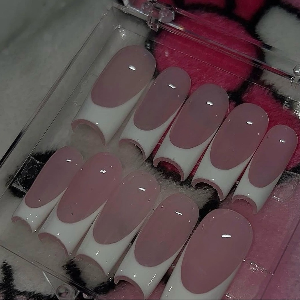 Pink and White Press-On Nails